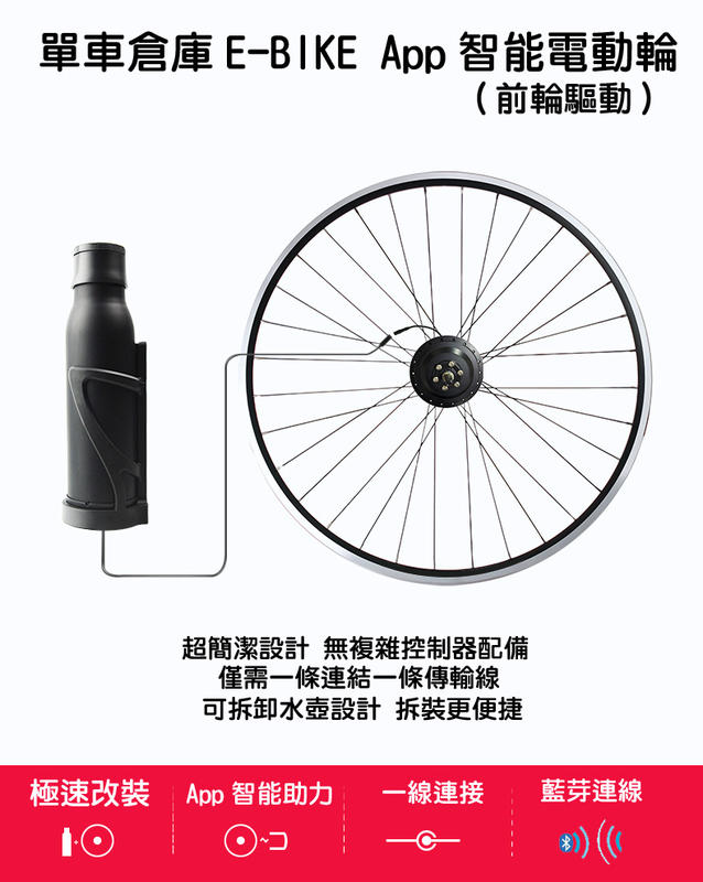【單車倉庫】 E-Bike電動自行車套件 高續航力 高防水性 手機app智慧操控  20吋以上輪組皆可改裝