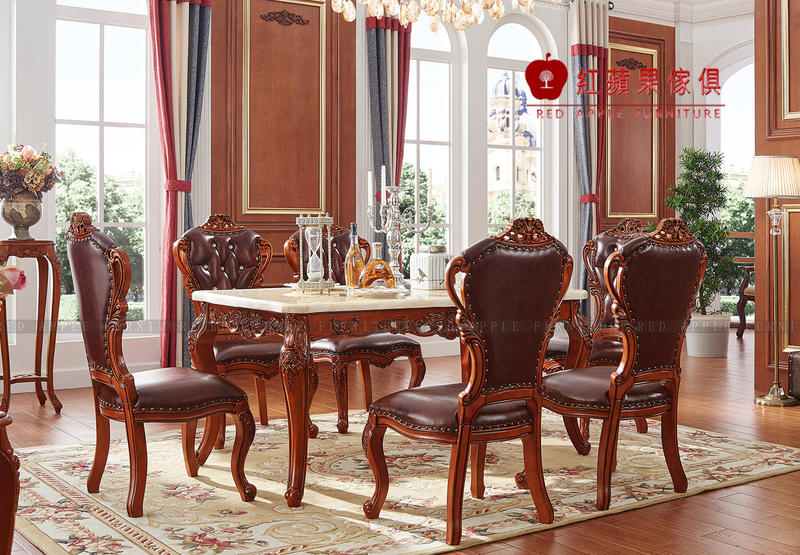 [紅蘋果家具]ROSE R6101 歐式餐桌 大理石桌面 餐椅 實體店面