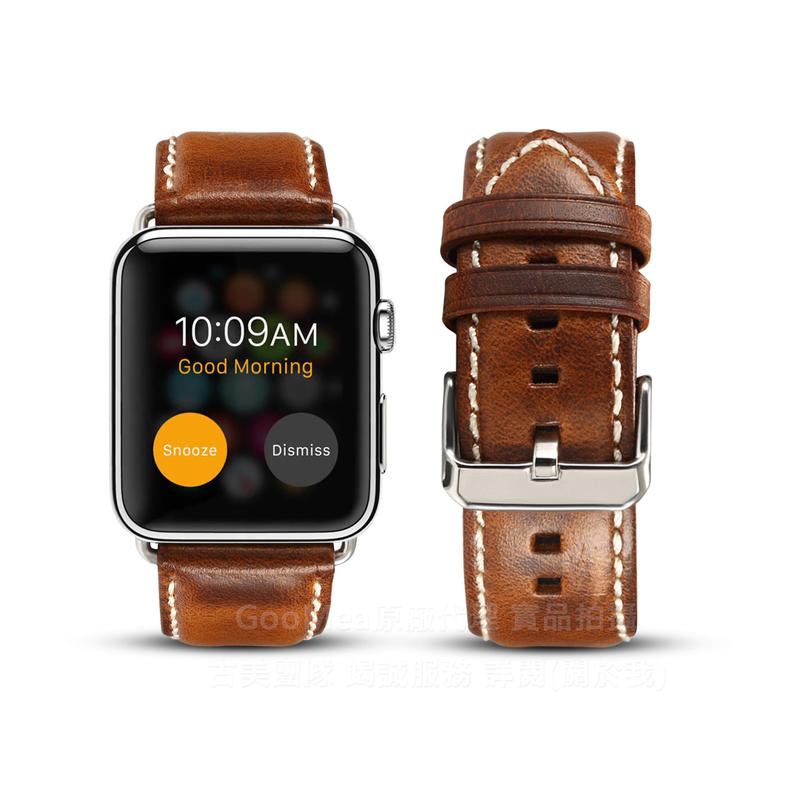 GMO 2免運Apple Watch 1代2代3代4代5代 38/40/42/44mm 真皮錶帶油蠟紋蘋果錶帶 棕