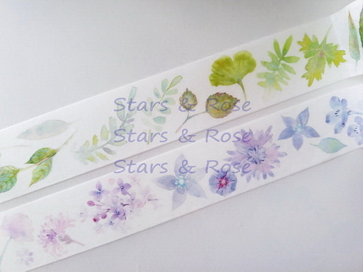 Stars&Rose ♥ (兩款各分裝一循環90cm) 原創 捌光 和紙膠帶 拿去花 粉藍 x 黃綠