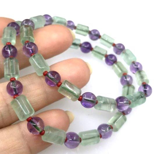 『晶鑽水晶』天然綠螢石搭配天然紫水晶手鍊6mm圓柱型~緩解壓力!開啟智慧、增加創意
