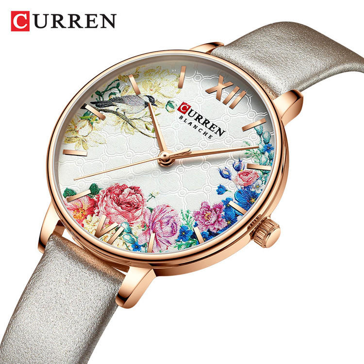【KYH流行之星】CURREN/卡瑞恩新款女士皮帶手錶爆款簡約手錶花朵9059