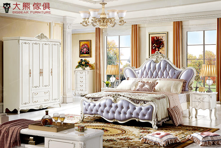 【大熊傢俱】QY 8805 新古典床台 雕花描銀 雙人床 宮廷風 美式古典 實木床