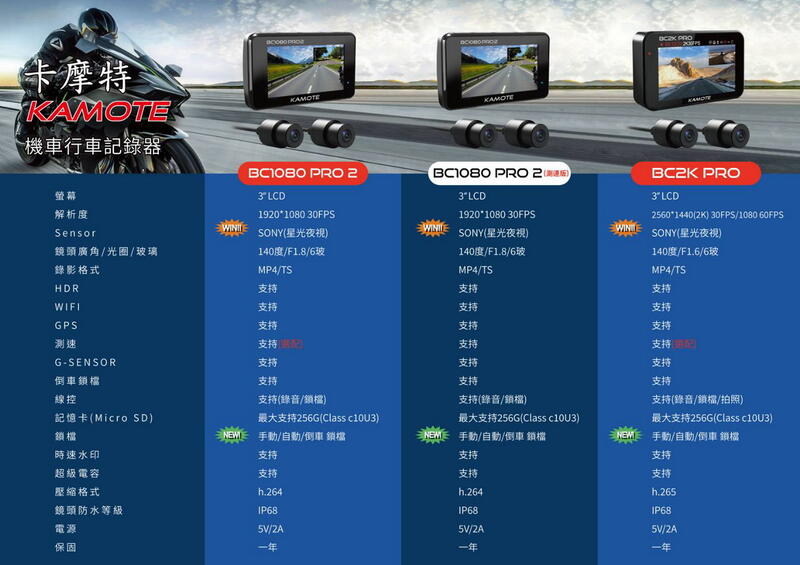 【普龍貢-實體店面】(現貨) 卡摩特 BC2K PRO 雙鏡頭 行車記錄器 2K 30fps KAMOTE 335鏡頭