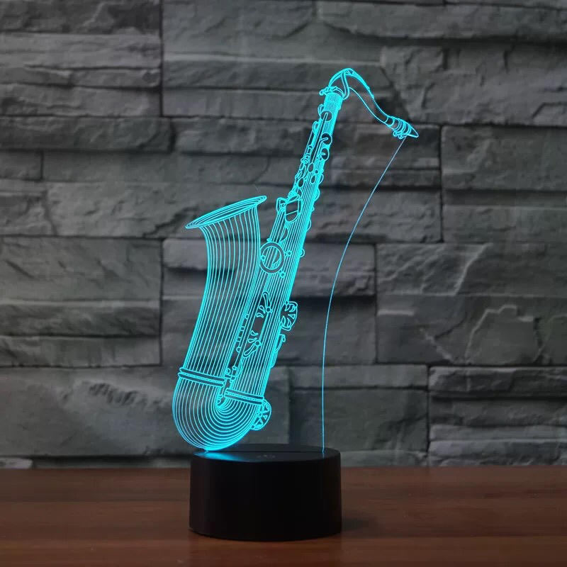 LED 薩克斯風 吉他 法國號 小號 音符 長號 手風琴 鋼琴 爵士鼓 燈座 3D圖型 桌面擺飾