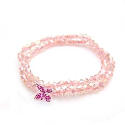粉紅水晶珠與桃紅鋯石蝴蝶手環 