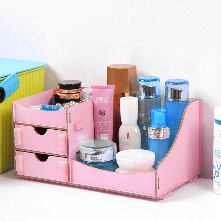 DIY桌面木質 化妝品收納盒收納架 帶抽屜置物架