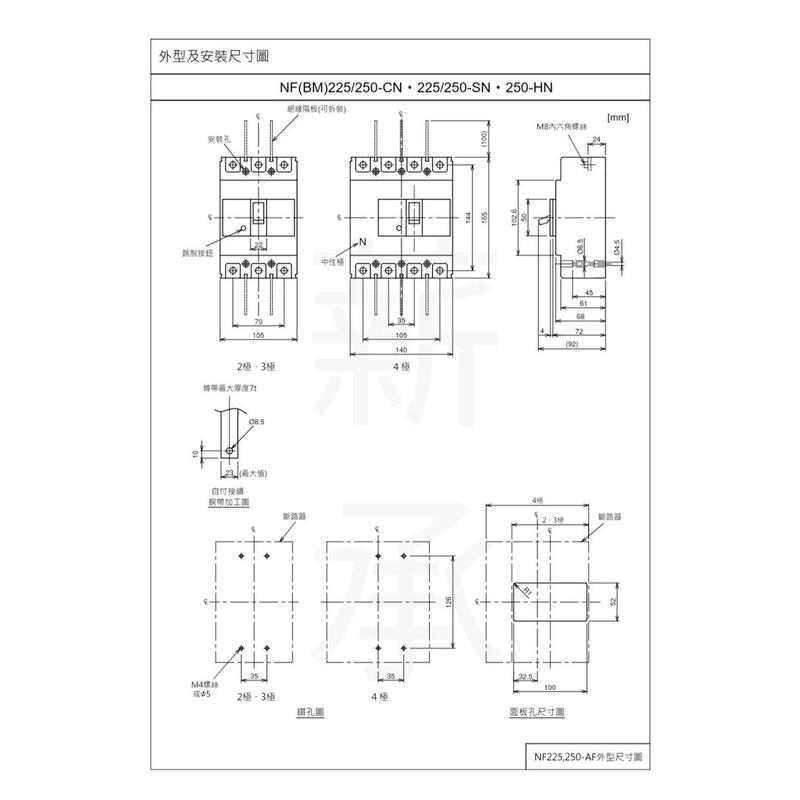 附發票>士林電機NF250 CN 3P 125A 150A 175A 200A 225A 無熔線斷路器