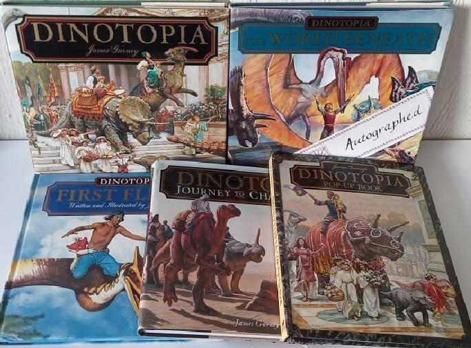【吉兒圖書】絕版《Dinotopia 恐龍夢幻國  1-4全集 + 立體書》作者 James Gurney 簽名