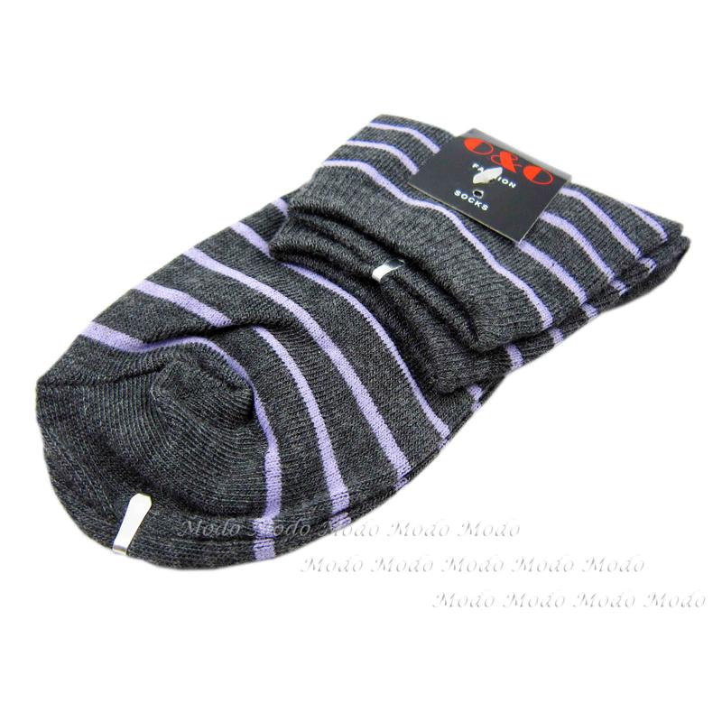 【MoDo魔荳】＊全新＊《嚴選台灣製@22-26cm細條紋1/2休閒襪。1/2襪。短襪。男襪女襪。條紋襪子》〈深灰+紫〉