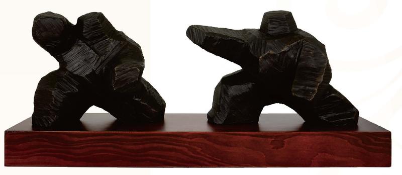 『府城畫廊-台灣工藝品區』原石雕塑－功夫系列－對招－55x16x22高質感擺飾－(關於我有油畫國畫連結)KM-010-1