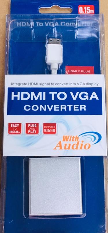 標準HDMI to VGA 轉接線/螢幕線+音頻輸出+音源孔 micro USB孔