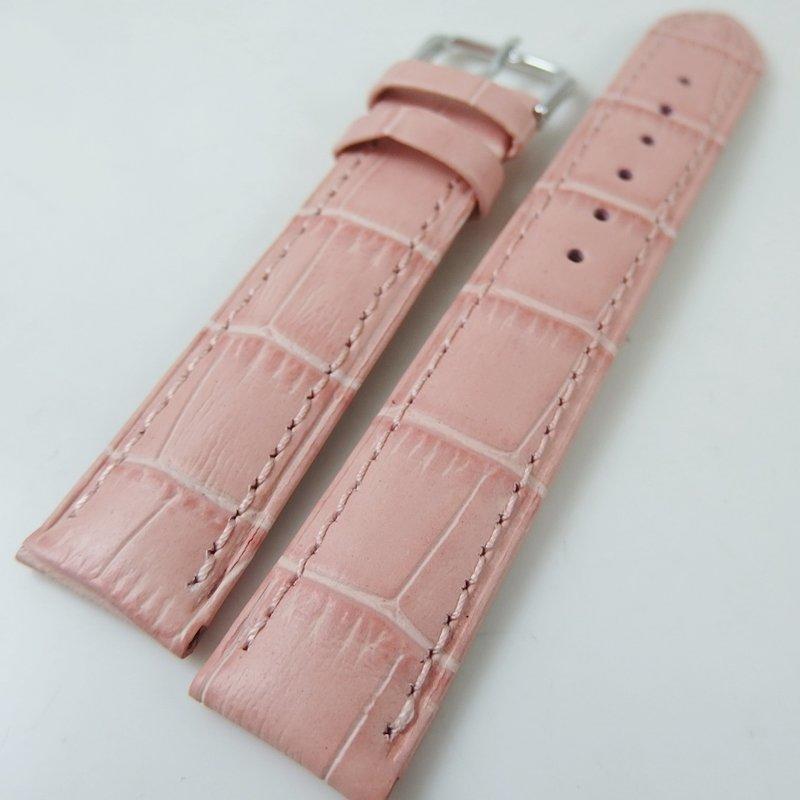 【錶帶家】『嚴選如真鱷魚皮』代用浪琴 萬寶龍 天梭Tissot 17mm 收16mm 粉紅色頂級義大利牛皮錶帶