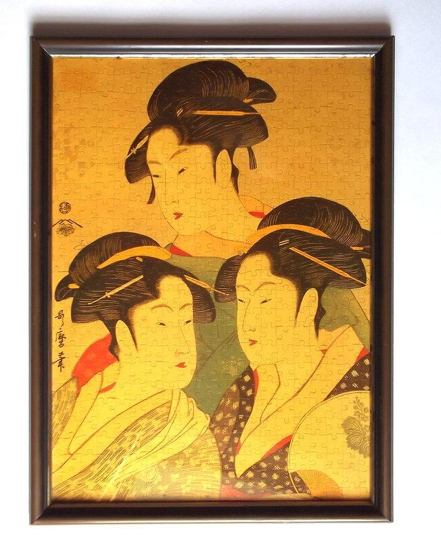 ◎浮世繪大師喜多川歌麿（Kitagawa Utamaro）「江戶寬政年間三美人」拼圖掛畫