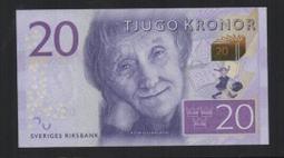 【低價外鈔】瑞典 2015年 20 KR 瑞典克朗 紙鈔一枚...