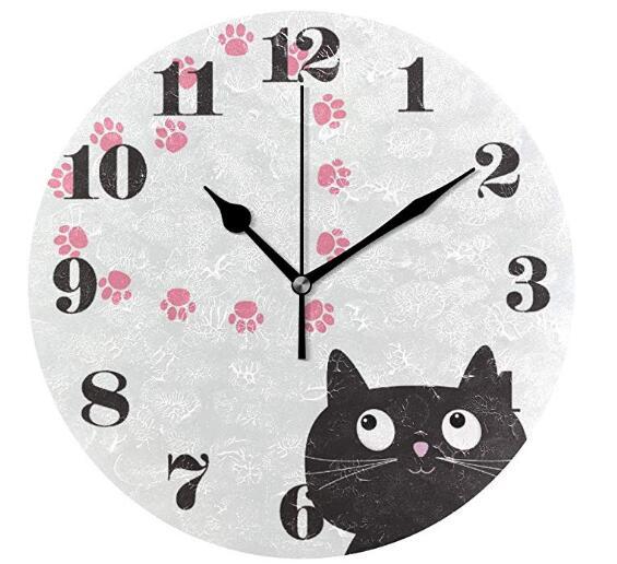 8811A 歐洲進口 超萌小黑貓造型時鐘桌鐘 可愛油畫感小貓藝術壁掛鐘牆鐘 時鐘靜音鐘簡約牆鐘裝飾鐘擺設禮物