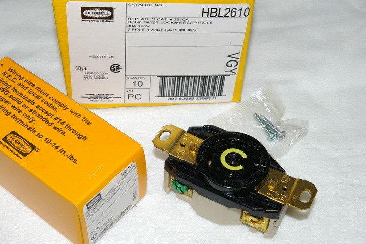 美國HUBBELL HBL2610  L5-30 125V 30A Twist-Lock 大電流連接頭插座  USA