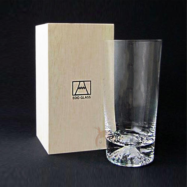 日本 江戶硝子 田島窯 富士山杯 玻璃長杯 透明長杯 附木盒【美麗密碼】超取 自取