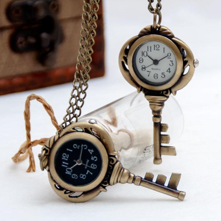 復古項鏈 韓版 青古銅色 復古鑰匙 懷錶項鏈 掛表