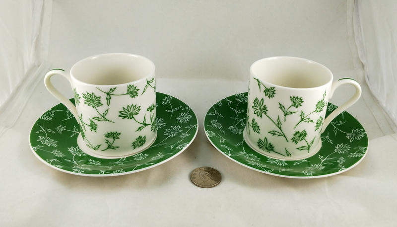 綠花 咖啡杯 盤組 對杯組 2杯2盤 花茶杯 杯子 馬克杯 茶杯 水杯 盤子 餐具 廚具 日本製 陶瓷 食器 禮品