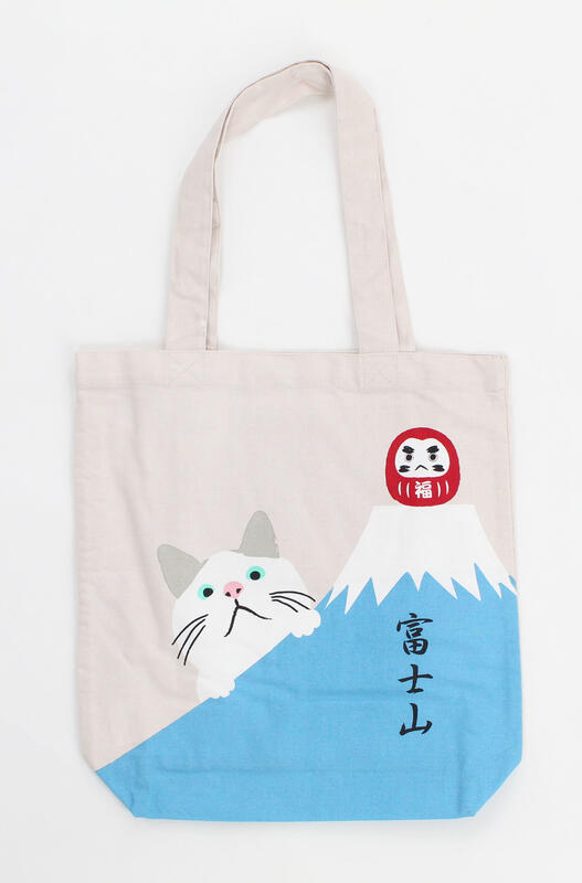 【日本代購】文青貓咪A4托特包 側背帆布包 手提包 補習袋 環保袋 外出包 附內袋 富士山達摩 日本帶回