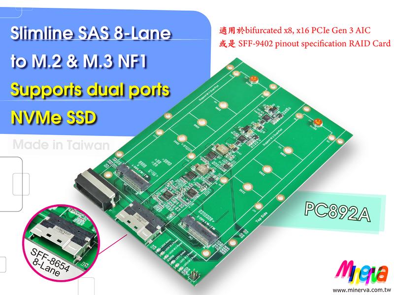 PC892A - SlimSAS 8i to M.3 NF1 SSDx2 轉接卡