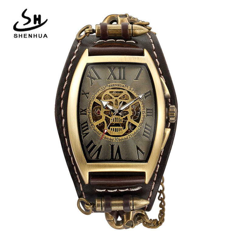 【KYH流行之星】SHENHUA深華新款歐美風範朋克男士時尚骷髏休閒鏤空自動機械手錶SH143