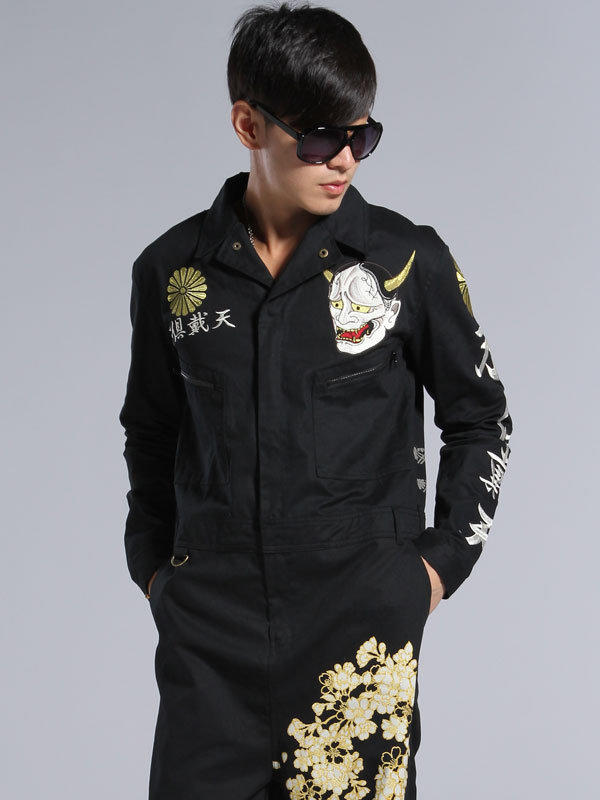 不倶戴天 特攻服 ジャンプスーツ つなぎ 作業着 般若 桜 刺繍