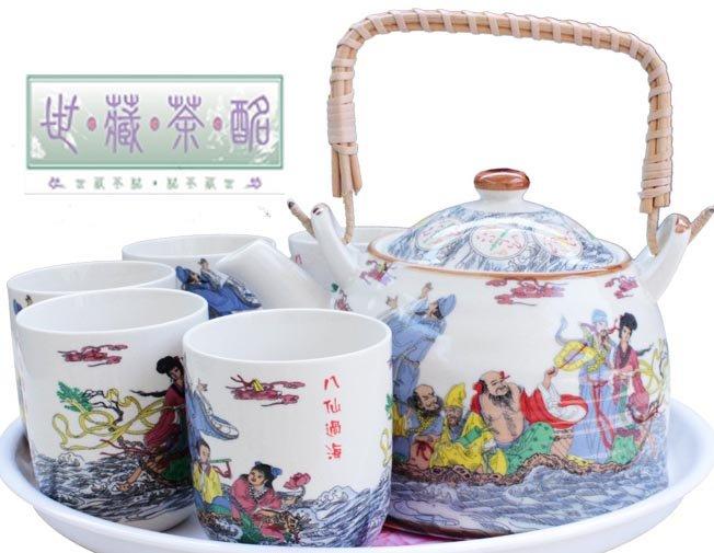 世藏茶酩 景德鎮陶瓷提梁 整套茶具 八仙 套裝 茶杯 茶壺 禮品
