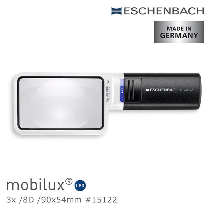 【德國 Eschenbach】mobilux LED 3x/8D/90x54mm LED手持型非球面放大鏡 15122