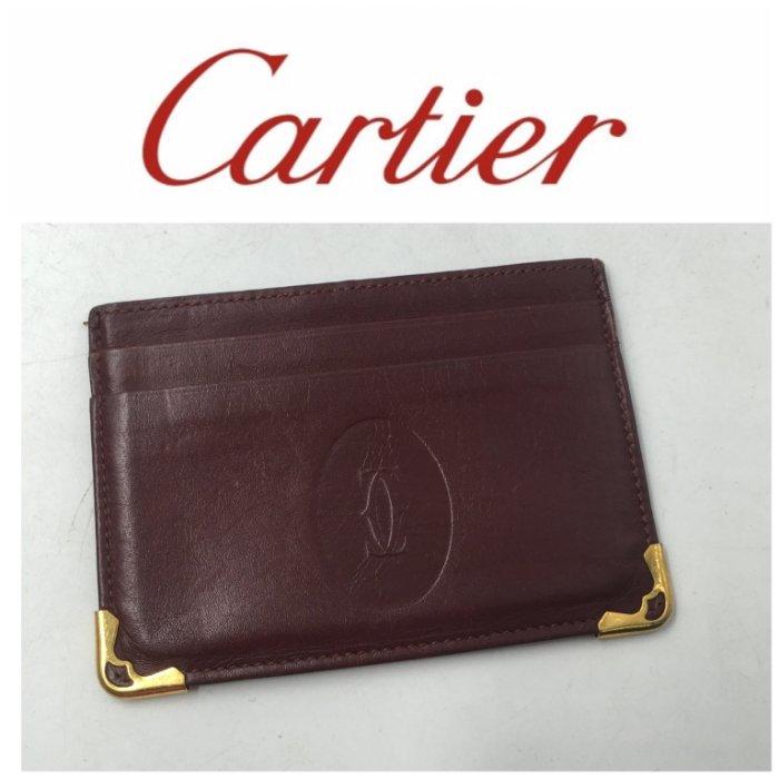 新 Cartier 卡地亞 信用卡夾 名片夾 真皮 酒紅色皮夾 小牛皮 錢包 $468 1元起標 真品 