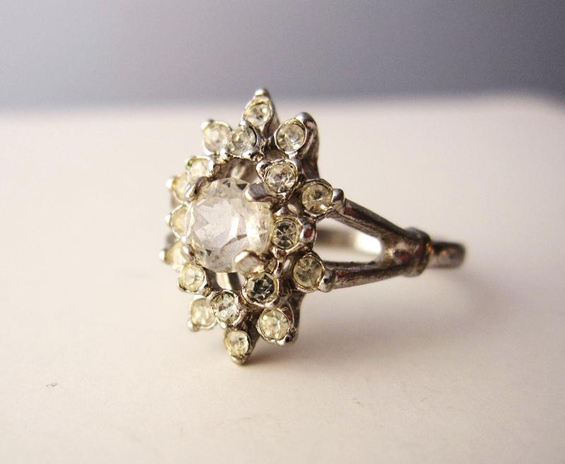【戴大花】Vintage古董飾品- 純銀   萊茵小鑽 美品 古董 戒指 #F105