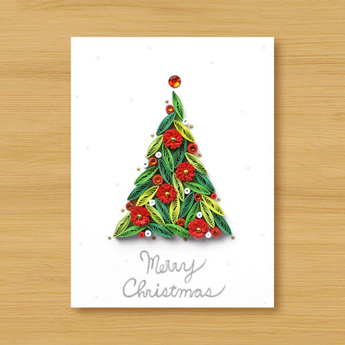 手工捲紙卡片：來自遠方的聖誕祝福_聖誕樹 A （聖誕卡）