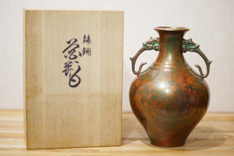 日本老物鑄銅花瓶花器象耳花瓶付木箱9 | 露天市集| 全台最大的網路購物市集
