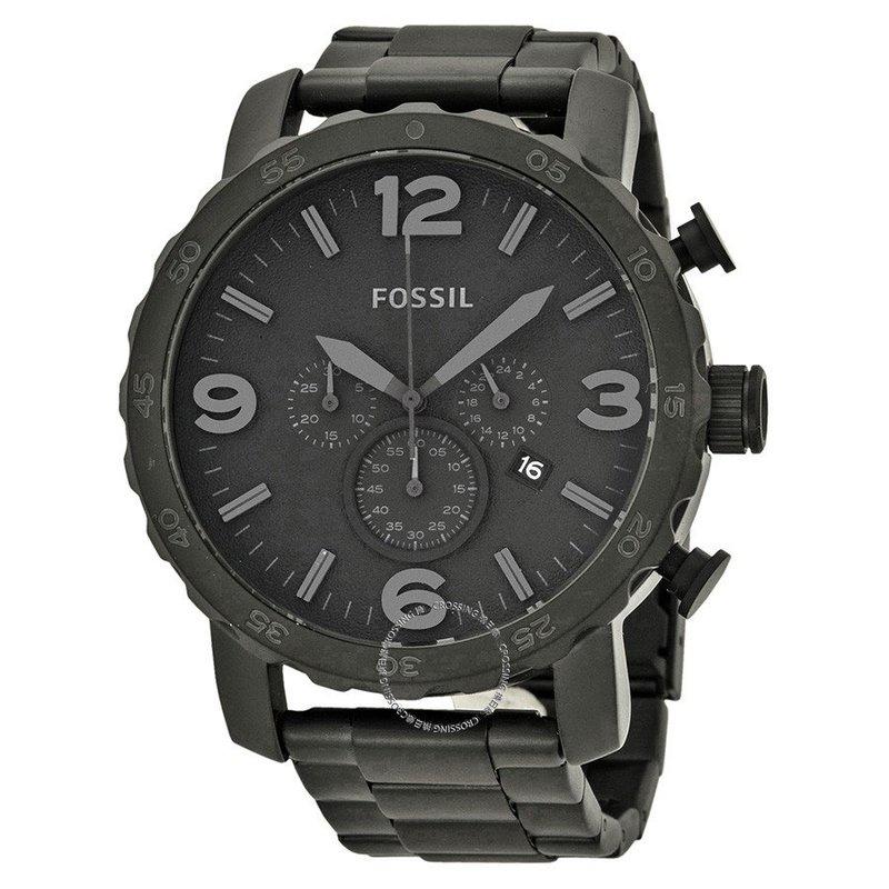 【換日線】FOSSIL JR1401 Nate 計時碼表黑色錶盤黑色離子鍍男士手錶