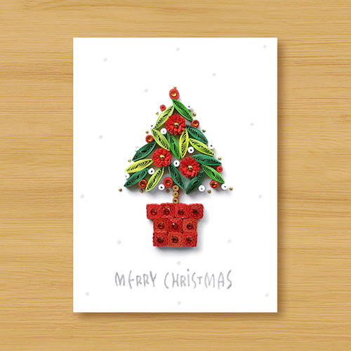 手工捲紙卡片：來自遠方的聖誕祝福_聖誕小盆栽 A （聖誕卡）