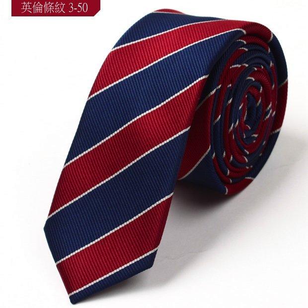 vivi領帶家族 新款韓版窄領帶 5CM (英倫藍紅白條3-50)