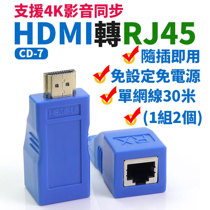 【傻瓜批發】(CD-7)HDMI轉RJ45延長器轉接頭-單網線30米/單網路線訊號延長器-4K1080P無損信號 板橋現
