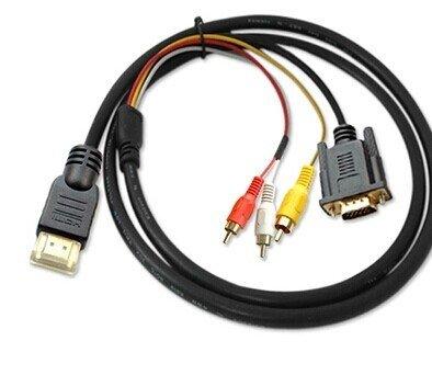 HDMI(公) 轉 VGA(公)+3RCA(公)紅白黃 AV蓮花線/訊號線/轉接線/傳輸線 (1.5米)