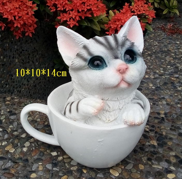 【浪漫349】 可愛好萌的 杯子貓咪 茶杯小貓 模型雕塑波麗材質擺飾 B06U024