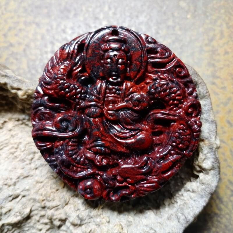 天然頂級桂林朱砂雞血石總統石【乘龍觀音】Ho-J732《紀老師的收藏》※正