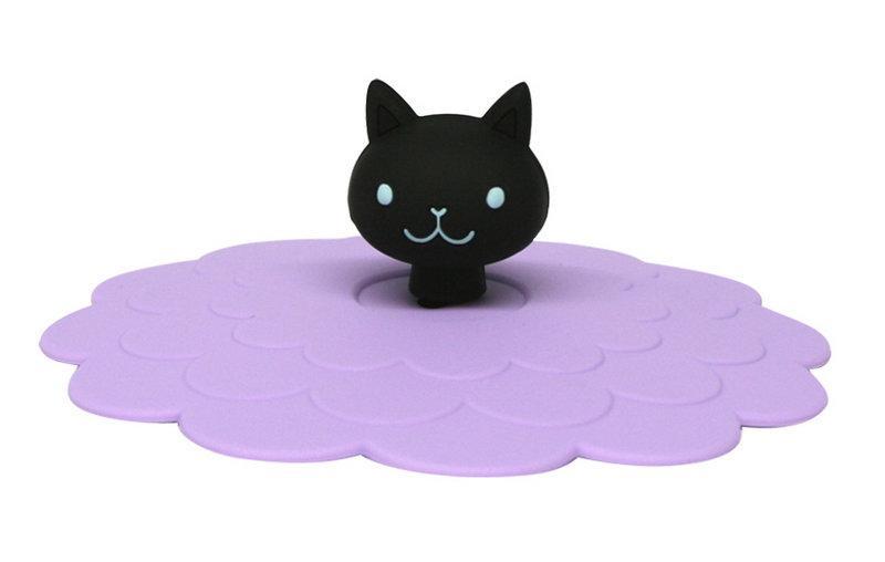 扭蛋食玩模型公仔餐具馬克杯隨行杯系列 黑貓 貓咪 紫色矽膠 杯蓋 蓋子
