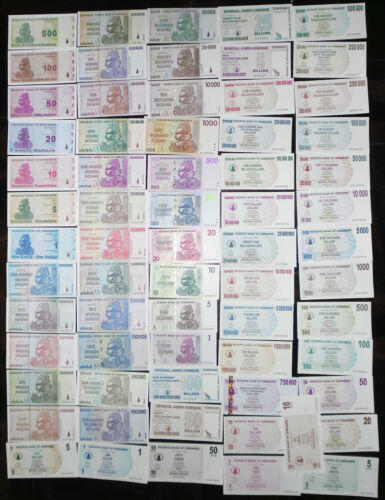 [阿宏的紙幣世界]Zimbabwe(辛巴威)，通膨時期大全套 1分到100兆 共66枚UNC