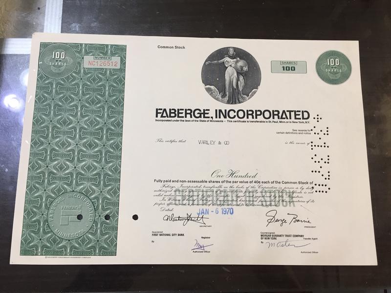 1970美國faberge incorporates公司股票one hundred（精美凸版印刷）