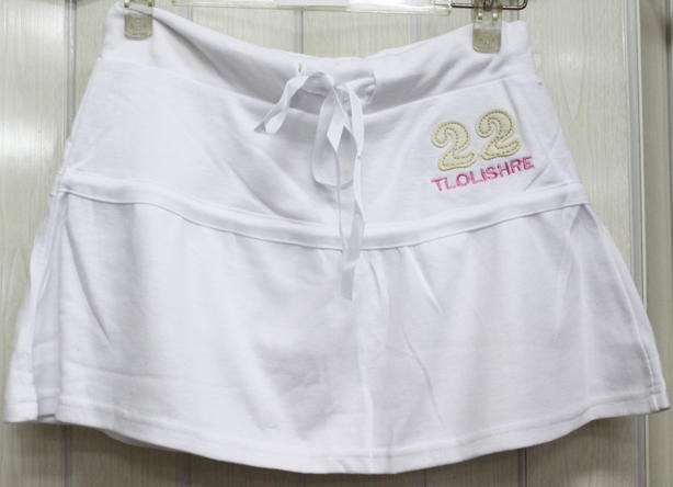 白色彈性棉短裙(腰圍22"~34")內裡4角安全褲