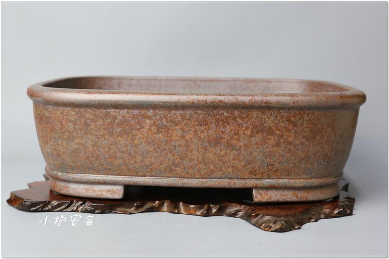 【小樹安每】日本盆缽- [陶青園製] 窯變撫角上下帶長方鉢 28cm