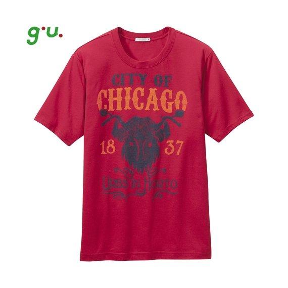 日本 UNIQLO X g.u. American casual 美式休閒印花 圓領T恤 紅色 GU 芝加哥野牛
