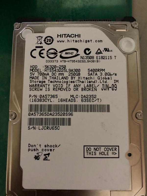 (2手堪用)HITACHI日立  2.5吋內接式250GB硬碟 裸碟 SATA接頭