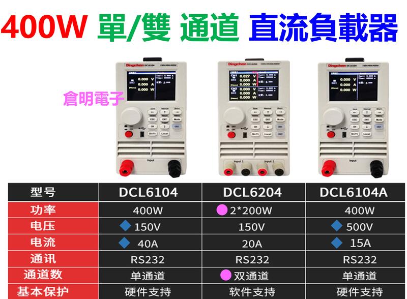 鼎辰 400W、DCL6104A 單通道、DCL6204 雙通道、可編程 直流 電子負載器 / 測試儀、LED電源老化