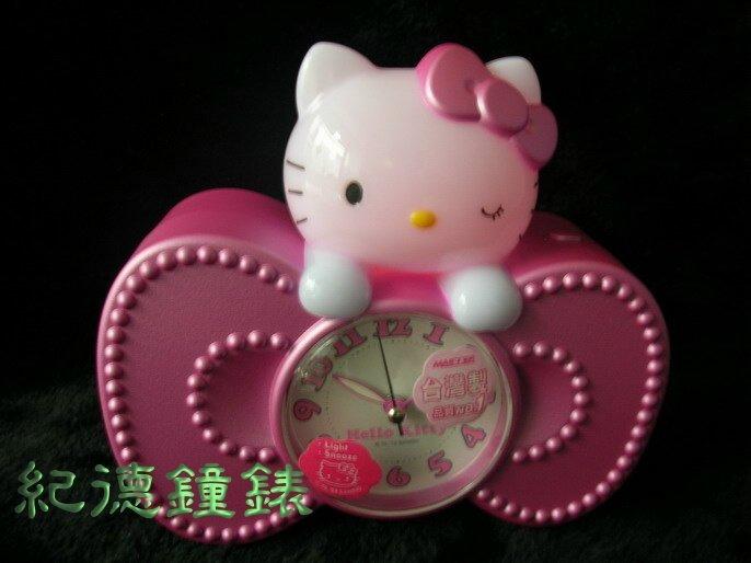 【紀德鐘錶】 Hello kitty 凱蒂貓 超靜音 頭部立體燈光 貪睡 高音質音樂鬧鐘 台灣製造 F10